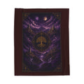 Mystic Tree of Life Velveteen Plush Blanket – Purple Moonlit Forest Throw