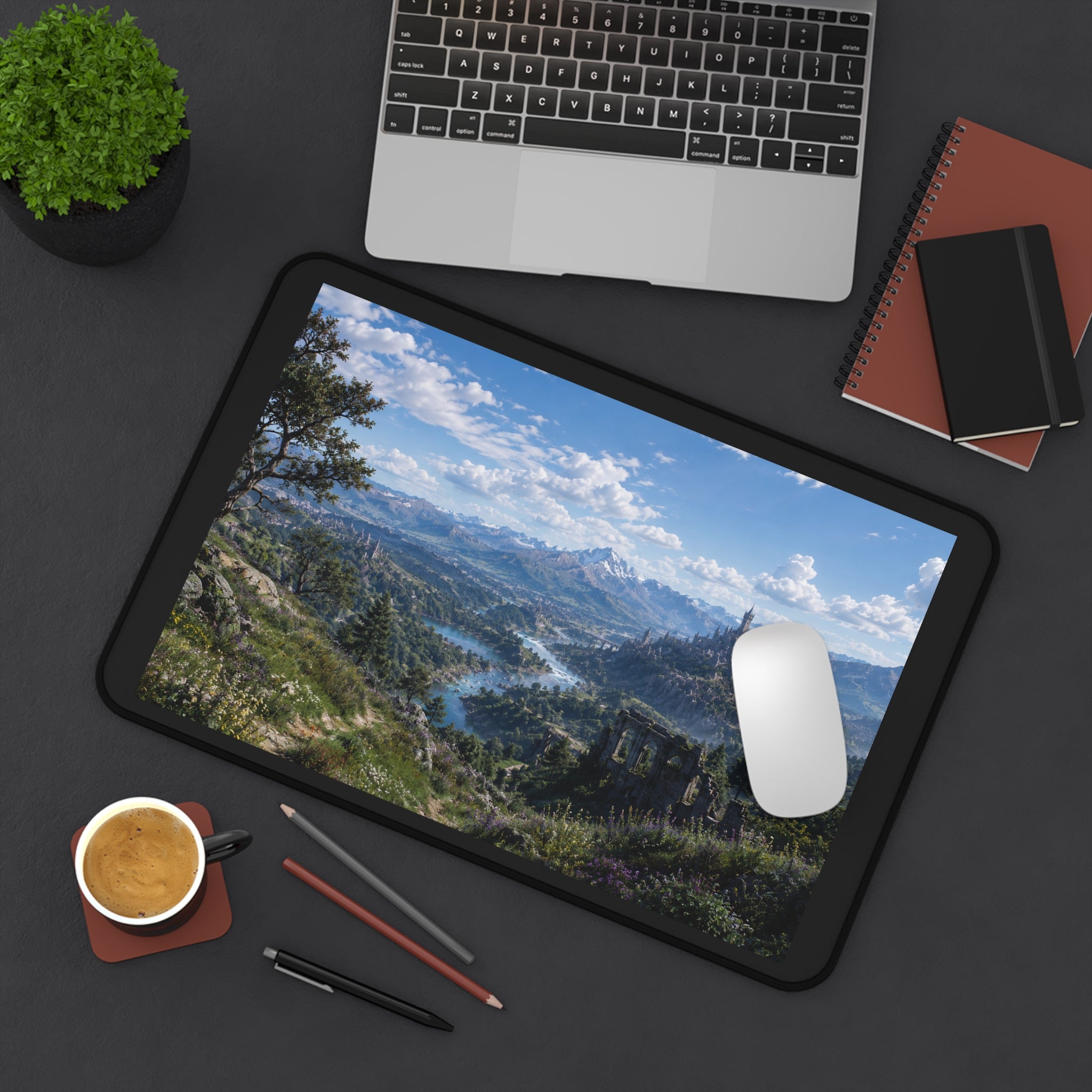 Scenic Fantasy Landscape Desk Mat — Castle Valley Mouse Pad Surface