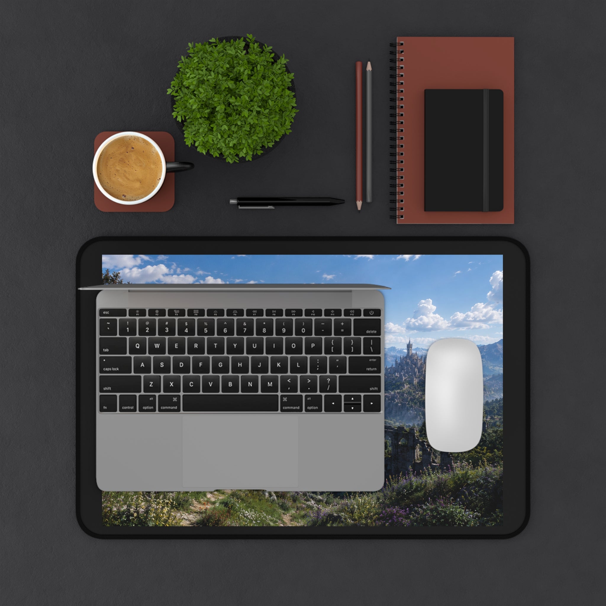 Scenic Fantasy Landscape Desk Mat — Castle Valley Mouse Pad Surface